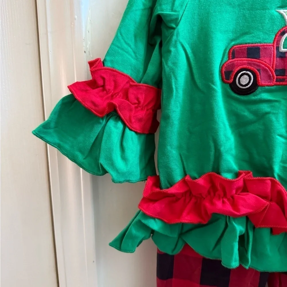 New Christmas Tree Truck Ruffled Tunic & Leggings Set